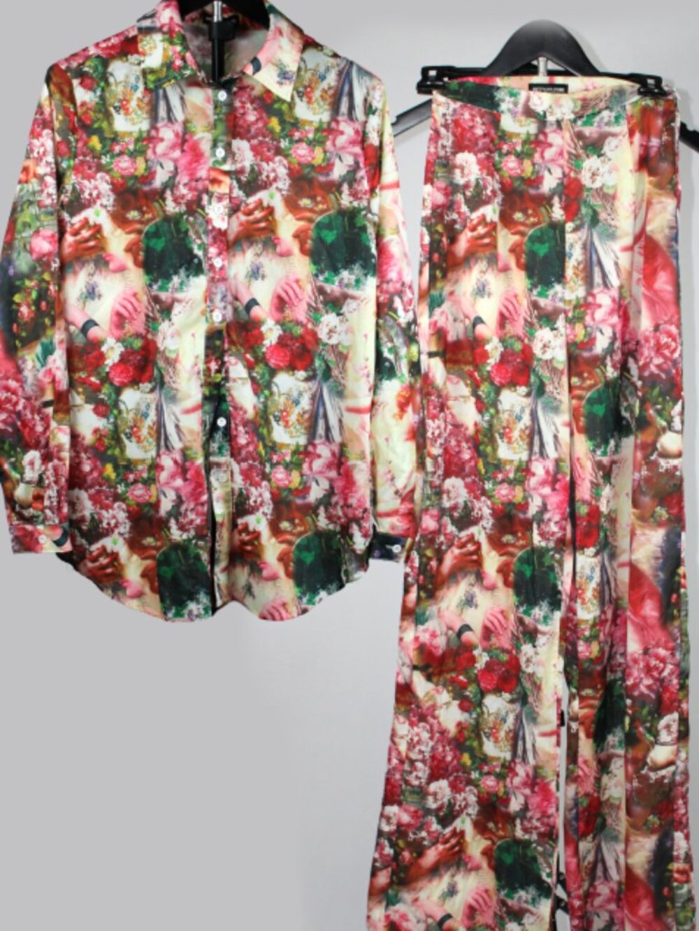 PrettyLittleThing Rose Femme Renaissance Print 2 Pc Co-ord Set Shirt & Pants